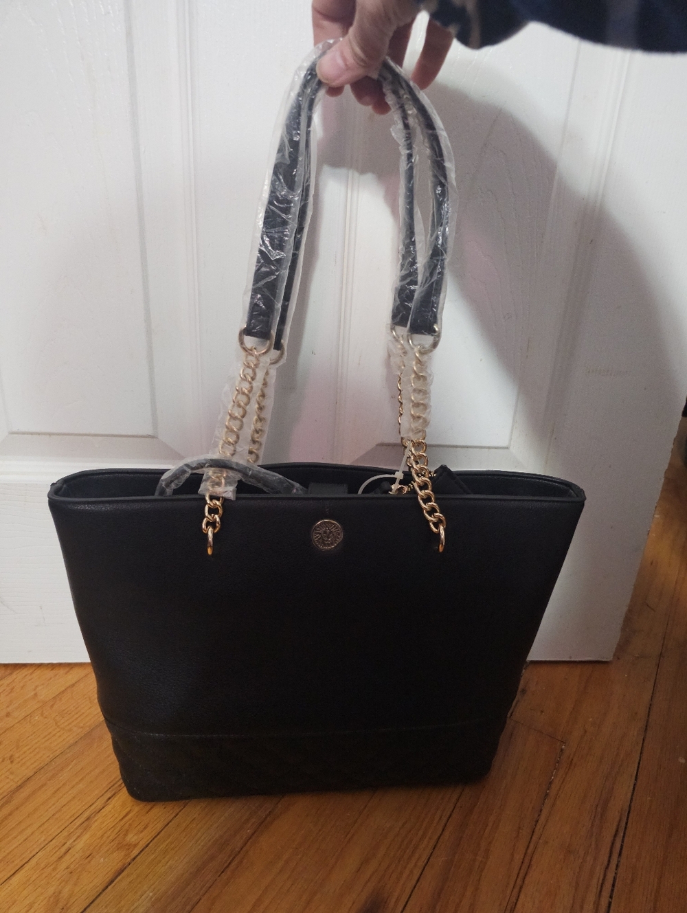 Anne Klein Black and Gold Quilted Tote